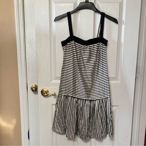 VTG Y2K Zara Black White Goth Stripe Drop Waist Dress Made in Spain